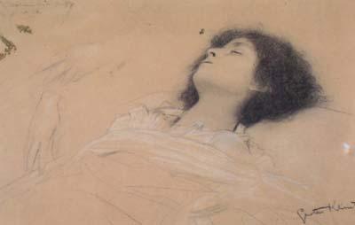 Gustav Klimt Upper Part of a Recumbent Girl,from the Right,and Two Studies of Hands (mk20) oil painting picture